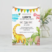 Cute Dinosaur Birthday Party Invitation Kaart (Staand voorkant)