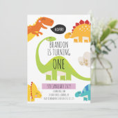 Cute Dinosaur Birthday Party Invitation Kaart (Staand voorkant)