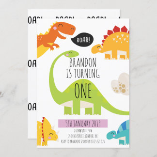 Cute Dinosaur Birthday Party Invitation Kaart