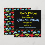 Cute Dinosaur Birthday Party Invitations Black Kaart (Voorkant / Achterkant)
