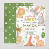 Cute Dinosaur Birthday Party Kaart (Voorkant / Achterkant)