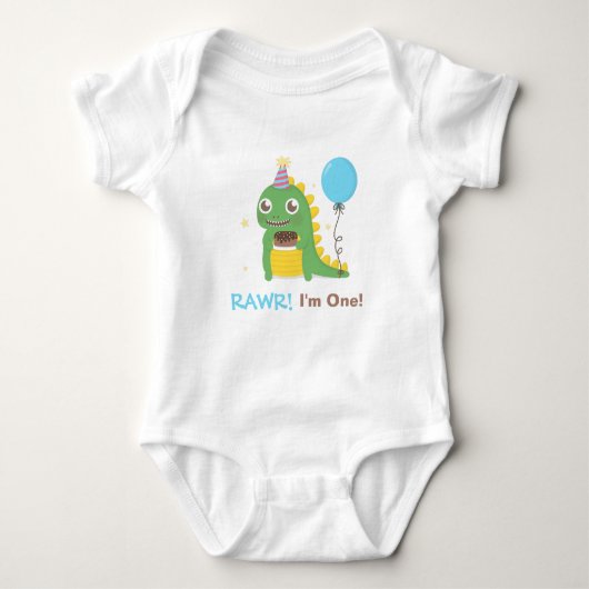 Cute Dinosaur Birthday Party Rawr I am One Romper (Voorkant)