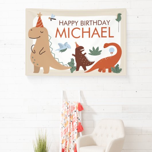 Cute Dinosaur Birthday Party Welcome Banner Sign (Insitu)