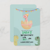 Cute Dinosaur Birthday Save The Date (Voorkant / Achterkant)