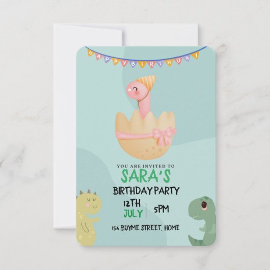 Cute Dinosaur Birthday Save The Date (Voorkant)