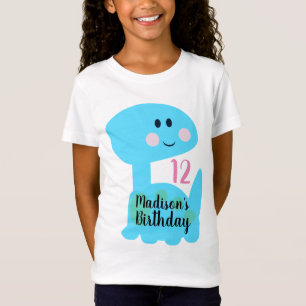Cute Dinosaur Blauwe Verjaardagsfeestje T-shirt