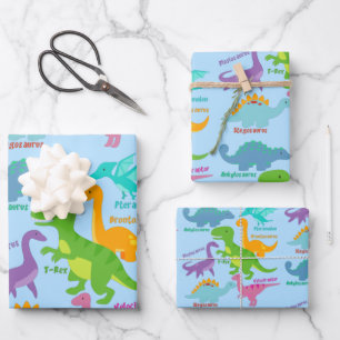 Cute Dinosaur Blue Inpakpapier Vel