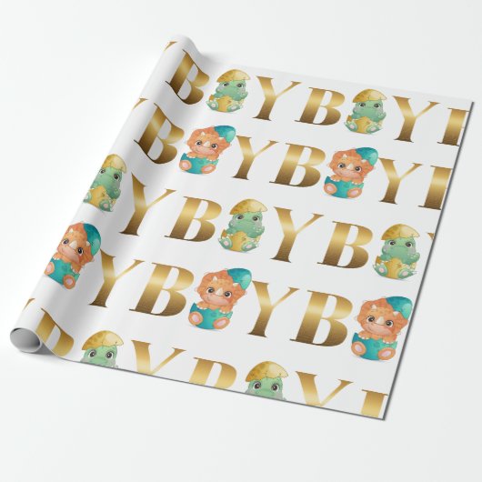 Cute Dinosaur boy babydouche Cadeaupapier (Uitgerold)