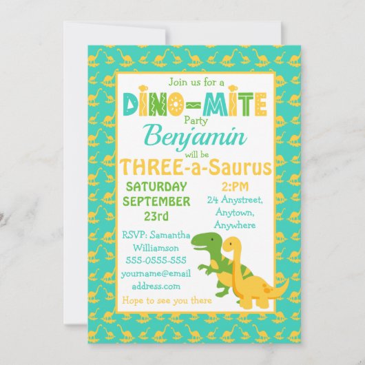 Cute Dinosaur Boys Anniversaire Fête Invitation (Devant)