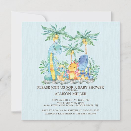 Cute Dinosaur Boys Baby shower Invitation (Devant)