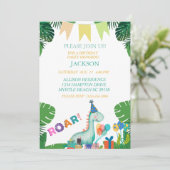 Cute Dinosaur Boys Birthday Party Invitation Kaart (Staand voorkant)