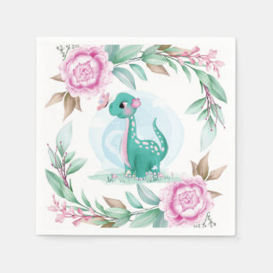 Cute Dinosaur Butterfly Pink Peony Baby shower Servet