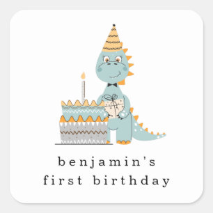 Cute Dinosaur Cake Name 1st Birthday Party Vierkante Sticker