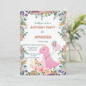 Cute dinosaur crown flora Birthday Party Kaart (Staand voorkant)
