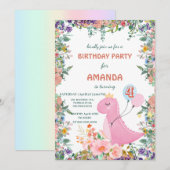 Cute dinosaur crown flora Birthday Party Kaart (Voorkant / Achterkant)