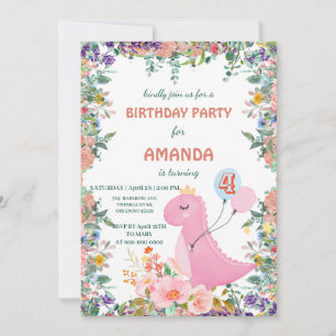 Cute dinosaur crown flora Birthday Party Kaart
