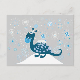 Cute Dinosaur die in de sneeuw speelt! Briefkaart
