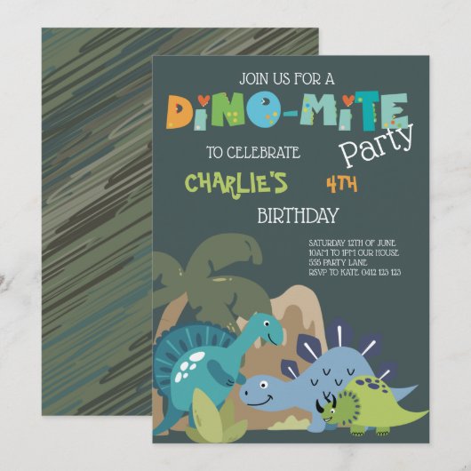 Cute Dinosaur Dino-Mite Kaart (Voorkant / Achterkant)