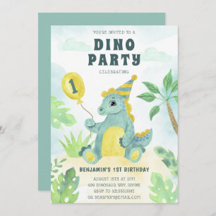 Cute Dinosaur Dino Party Boy First Birthday Kaart