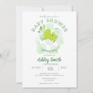 Cute Dinosaur Egg Green Waterverf Baby shower Inv Kaart