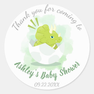 Cute Dinosaur Egg Green Waterverf Baby shower Ronde Sticker