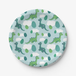 Cute dinosaur-eieren blauw groen patroon  papieren bordje
