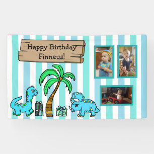 Cute Dinosaur en Photo Boy's Birthday Spandoek