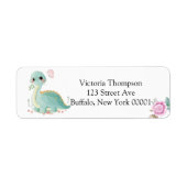 Cute Dinosaur en Pink Peony Baby shower Label (Voorkant)