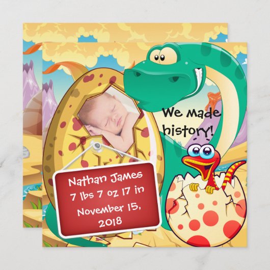 Cute Dinosaur Faire-part de naissance (Devant / Derrière)