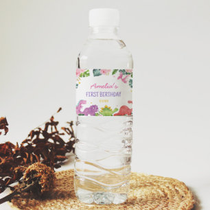 Cute Dinosaur fille Étiquette de bouteille d'eau d