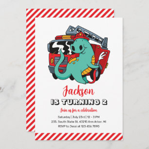 Cute Dinosaur Firefighter Kinder Dino Birthday Kaart