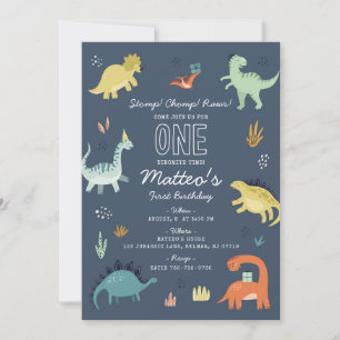 Cute Dinosaur First Birthday Party Invitation Kaart