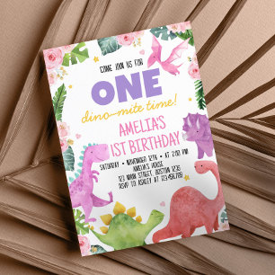 Cute Dinosaur Girl 1er anniversaire Invitation