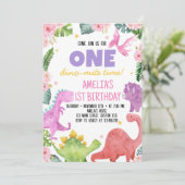 Cute Dinosaur Girl 1er anniversaire Invitation (Debout devant)