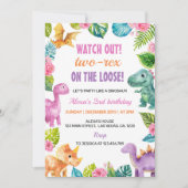 Cute Dinosaur Girl Two-Rex Invitation Anniversaire (Devant)