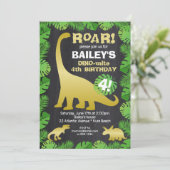 Cute Dinosaur Gold Tropical Chalkboard Birthday Kaart (Staand voorkant)