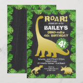 Cute Dinosaur Gold Tropical Chalkboard Birthday Kaart (Voorkant / Achterkant)