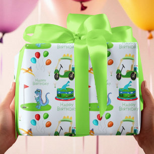 Cute Dinosaur Golf Thema Kinderen Gelukkige Verjaa Cadeaupapier