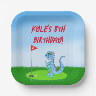 Cute Dinosaur Golf Thlek Kids Birthday Napkins Papieren Bordje