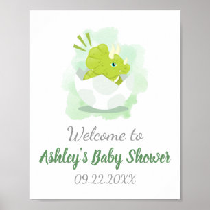 Cute Dinosaur Green Waterverf Baby shower Welcome Poster