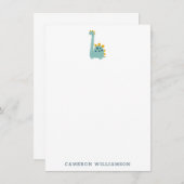 Cute Dinosaur in Blue Personalized Stationery Bedankkaart (Voorkant / Achterkant)
