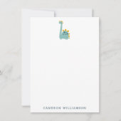 Cute Dinosaur in Blue Personalized Stationery Bedankkaart (Voorkant)