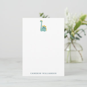 Cute Dinosaur in Blue Personalized Stationery Bedankkaart