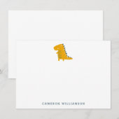 Cute Dinosaur in Yellow Personalized Stationery Bedankkaart (Voorkant / Achterkant)