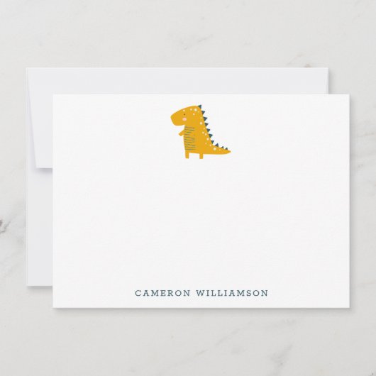Cute Dinosaur in Yellow Personalized Stationery Bedankkaart (Voorkant)