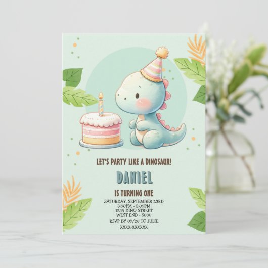 Cute Dinosaur Invitation Anniversaire (Debout devant)