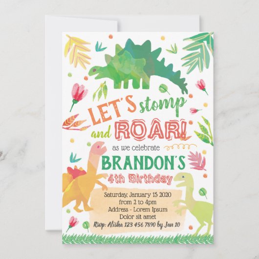 Cute Dinosaur Invitation Anniversaire (Devant)