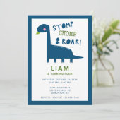 Cute Dinosaur Invitation Anniversaire 4e Garçon Bl (Debout devant)