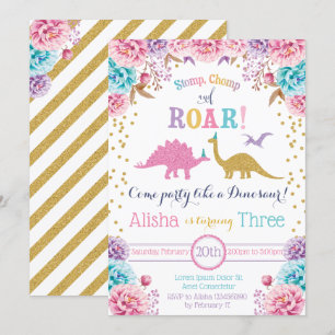 Cute Dinosaur Invitation d'anniversaire pour fille