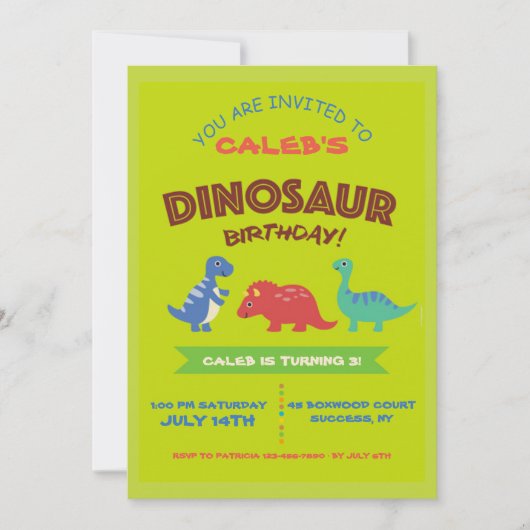 Cute Dinosaur Invitation de fête d'anniversaire (Devant)